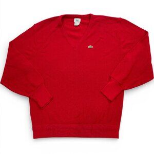 Izod Lacoste Vintage 1980's Red Orlon Acrylic V-Neck USA Made Sweater Men's XL